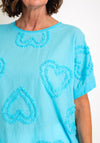 Serafina Collection One Size Heart Embroidered Top, Blue