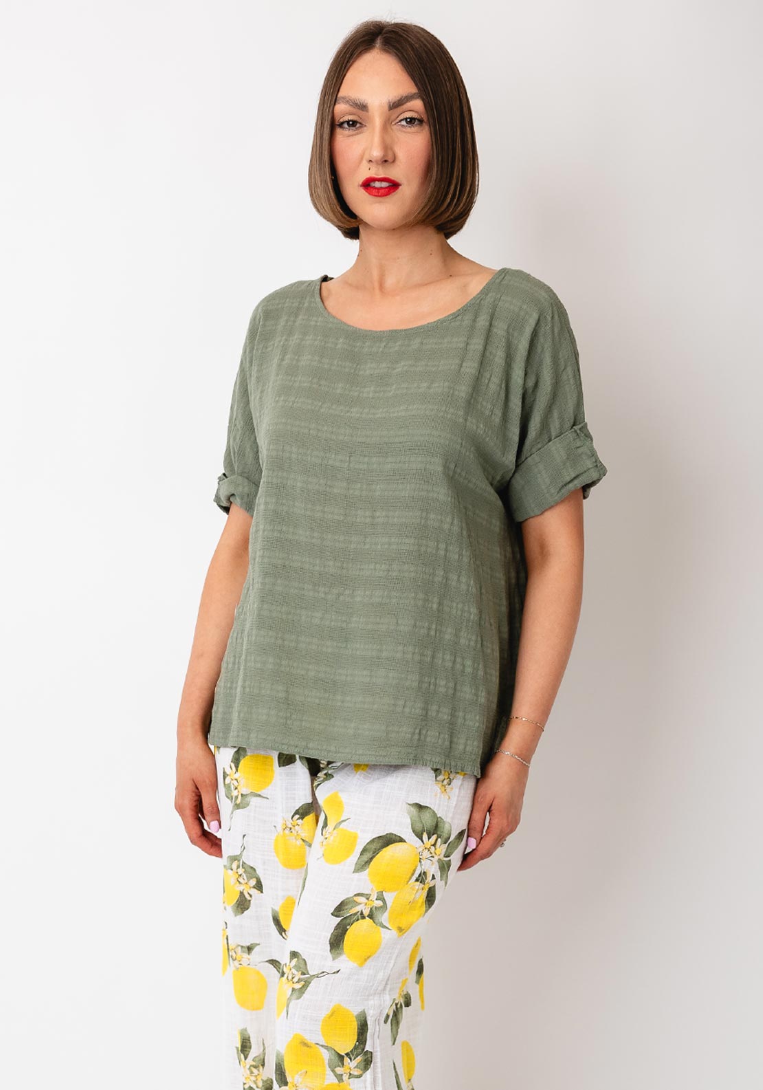 Serafina Collection One Size Textured Top, Khaki Green