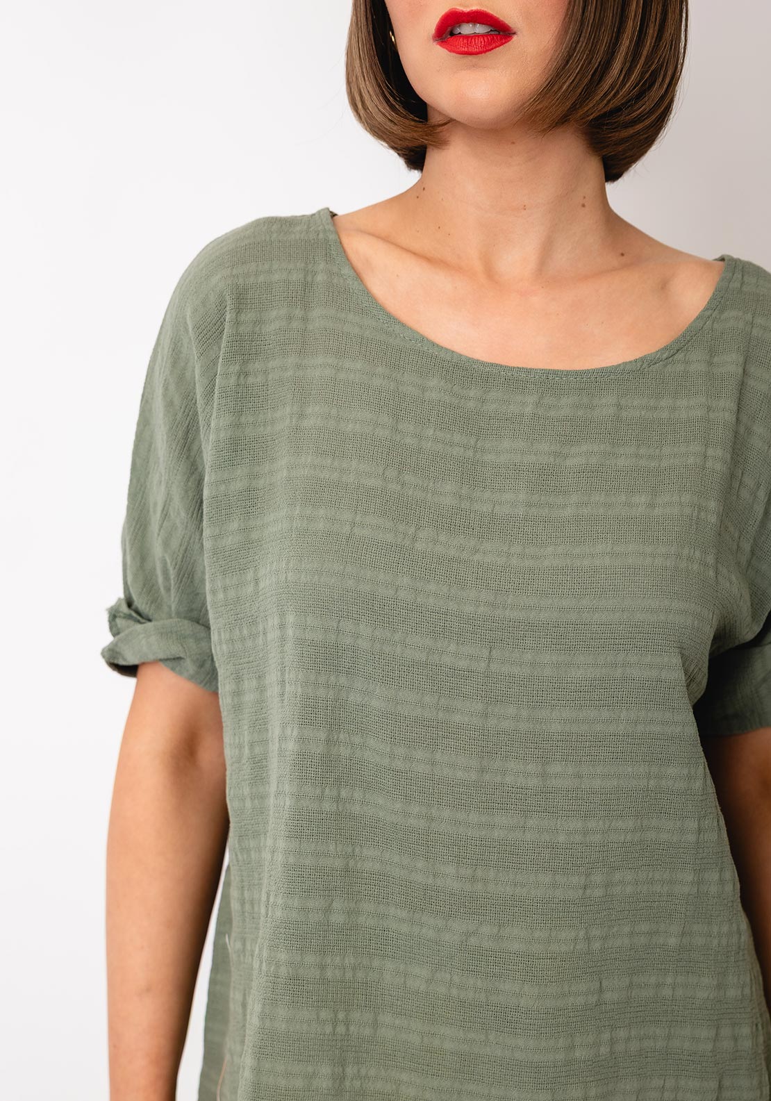 Serafina Collection One Size Textured Top, Khaki Green