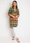 Serafina Collection One Size Aztec Long Tunic Top, Green Multi