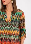 Serafina Collection One Size Aztec Long Tunic Top, Green Multi