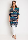 Serafina Collection One Size Aztec Long Tunic Top, Navy