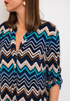 Serafina Collection One Size Aztec Long Tunic Top, Navy
