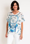 Serafina Collection One Size Feather Print V Neck Top, White