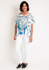 Serafina Collection One Size Feather Print V Neck Top, White