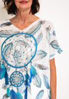 Serafina Collection One Size Feather Print V Neck Top, White