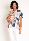 Serafina Collection One Size Orange Print V Neck Top, White