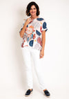 Serafina Collection One Size Orange Print V Neck Top, White