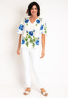 Serafina Collection One Size Floral Print Top, White & Blue
