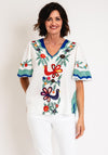 Serafina Collection One Size Floral Leaf Print Top, White & Red