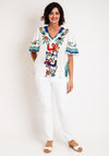 Serafina Collection One Size Floral Leaf Print Top, White & Red