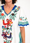 Serafina Collection One Size Floral Leaf Print Top, White & Red