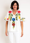 Serafina Collection One Size Floral Leaf Print Top, White & Pink