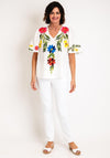 Serafina Collection One Size Floral Leaf Print Top, White & Pink