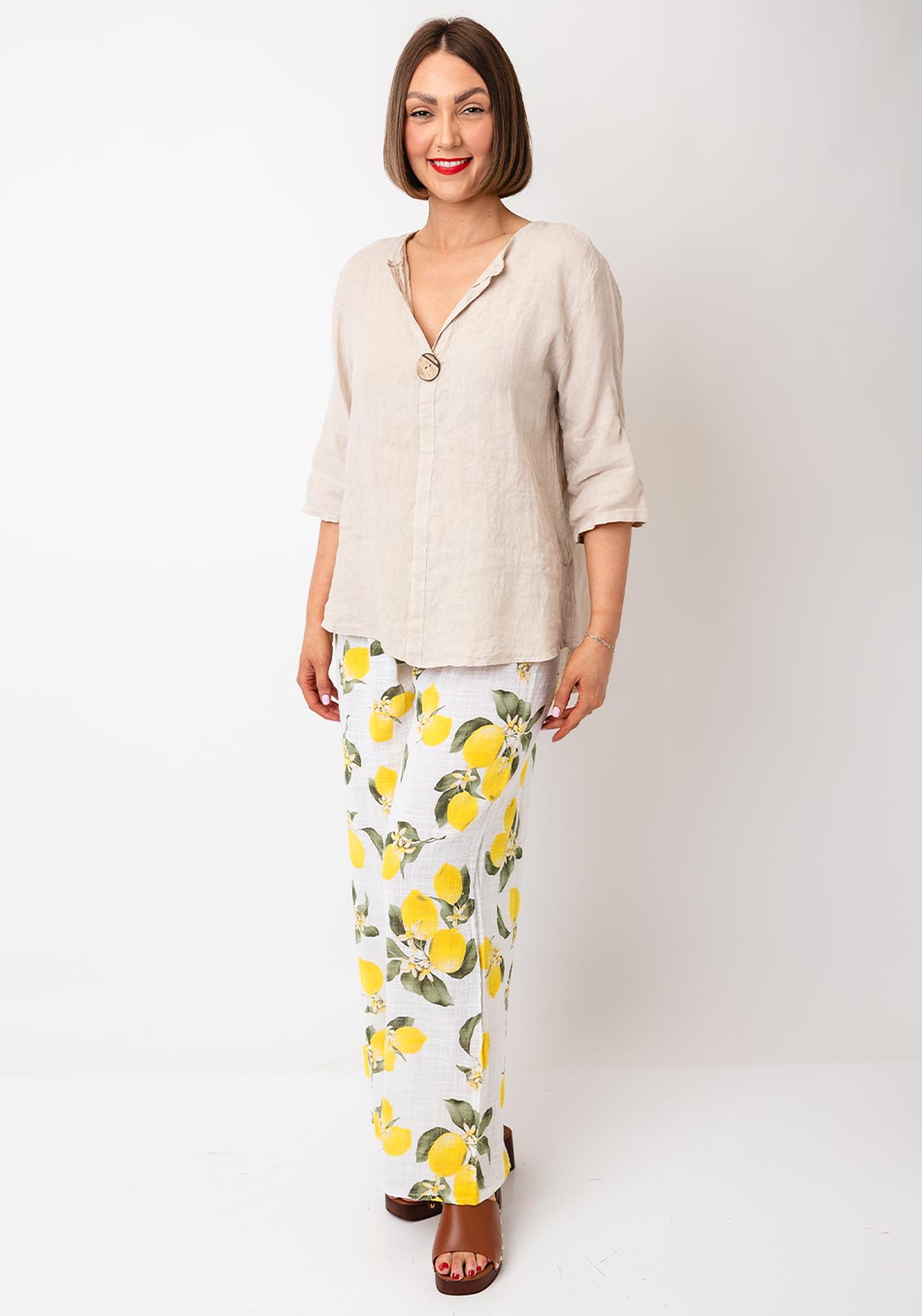 Serafina Collection One Size Linen Blouse, Beige