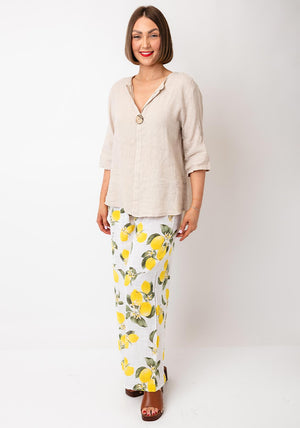 Serafina Collection One Size Linen Blouse, Beige
