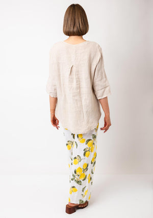 Serafina Collection One Size Linen Blouse, Beige