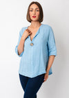Serafina Collection One Size Linen Blouse, Blue