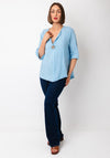 Serafina Collection One Size Linen Blouse, Blue