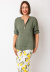 Serafina Collection One Size Linen Blouse, Khaki Green