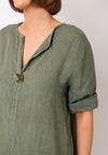 Serafina Collection One Size Linen Blouse, Khaki Green
