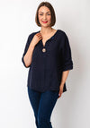 Serafina Collection One Size Linen Blouse, Navy