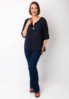 Serafina Collection One Size Linen Blouse, Navy