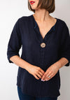 Serafina Collection One Size Linen Blouse, Navy