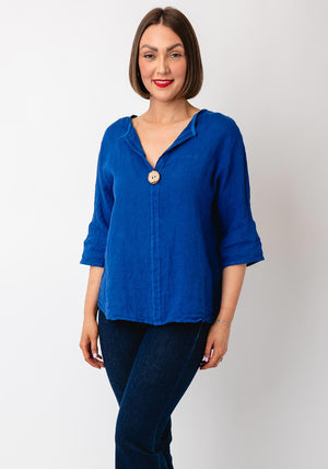 Serafina Collection One Size Linen Blouse, Royal Blue