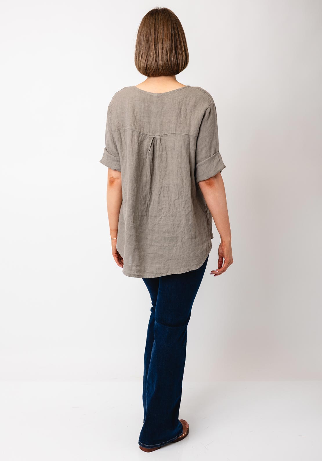 Serafina Collection One Size Linen Blouse, Taupe