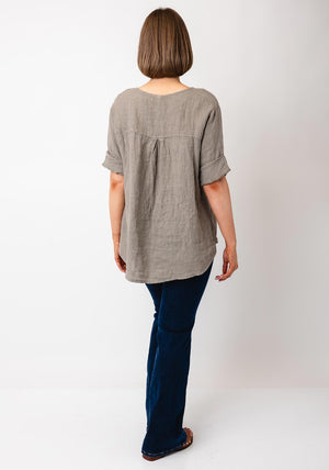 Serafina Collection One Size Linen Blouse, Taupe