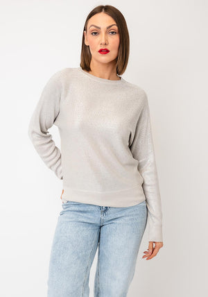 Serafina Collection Lurex Rhinestone Knit Top, Silver