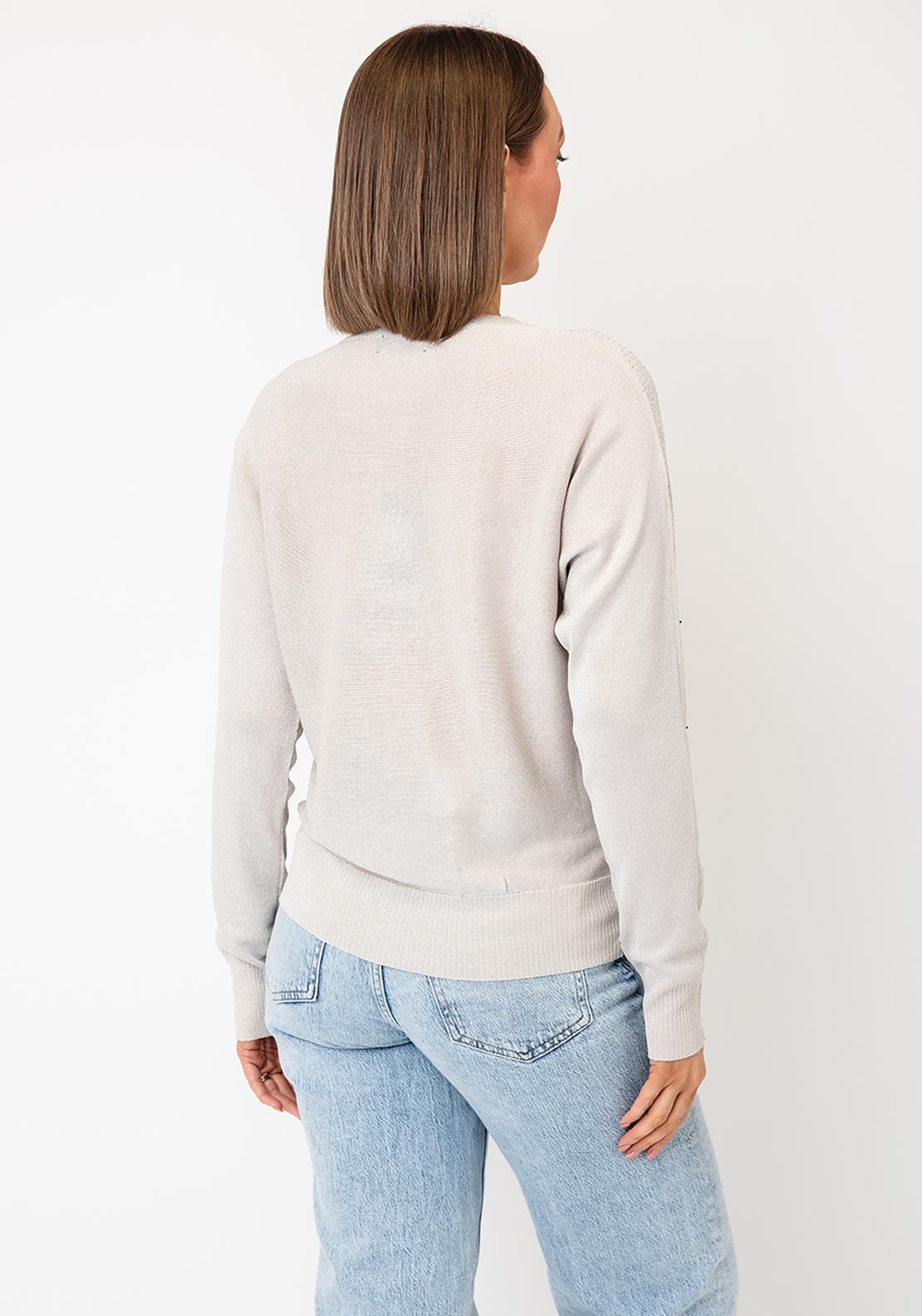 Serafina Collection Lurex Rhinestone Knit Top, Silver