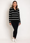 Serafina Collection One Size Half Zip Striped Sweater, Black