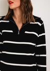 Serafina Collection One Size Half Zip Striped Sweater, Black