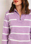 Serafina Collection One Size Half Zip Striped Sweater, Lilac