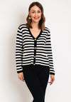 Serafina Collection One Size Gold Button Striped Cardigan, Black
