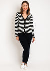 Serafina Collection One Size Gold Button Striped Cardigan, Black