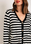 Serafina Collection One Size Gold Button Striped Cardigan, Black