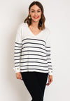 Serafina Collection One Size V-Neck Striped Sweater, White
