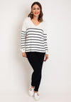 Serafina Collection One Size V-Neck Striped Sweater, White