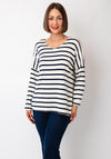 Serafina Collection One Size Striped Sweater, Navy and Cream
