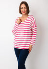 Serafina Collection One Size Striped Sweater, Pink and Cream