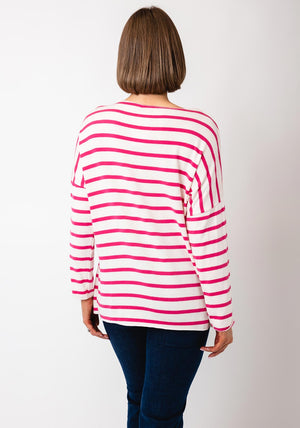Serafina Collection One Size Striped Sweater, Pink and Cream