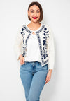 Serafina Collection Flower Embroidered Knit Cardigan, Off White