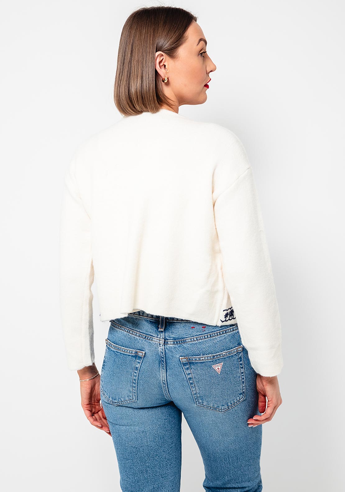 Serafina Collection Flower Embroidered Knit Cardigan, Off White