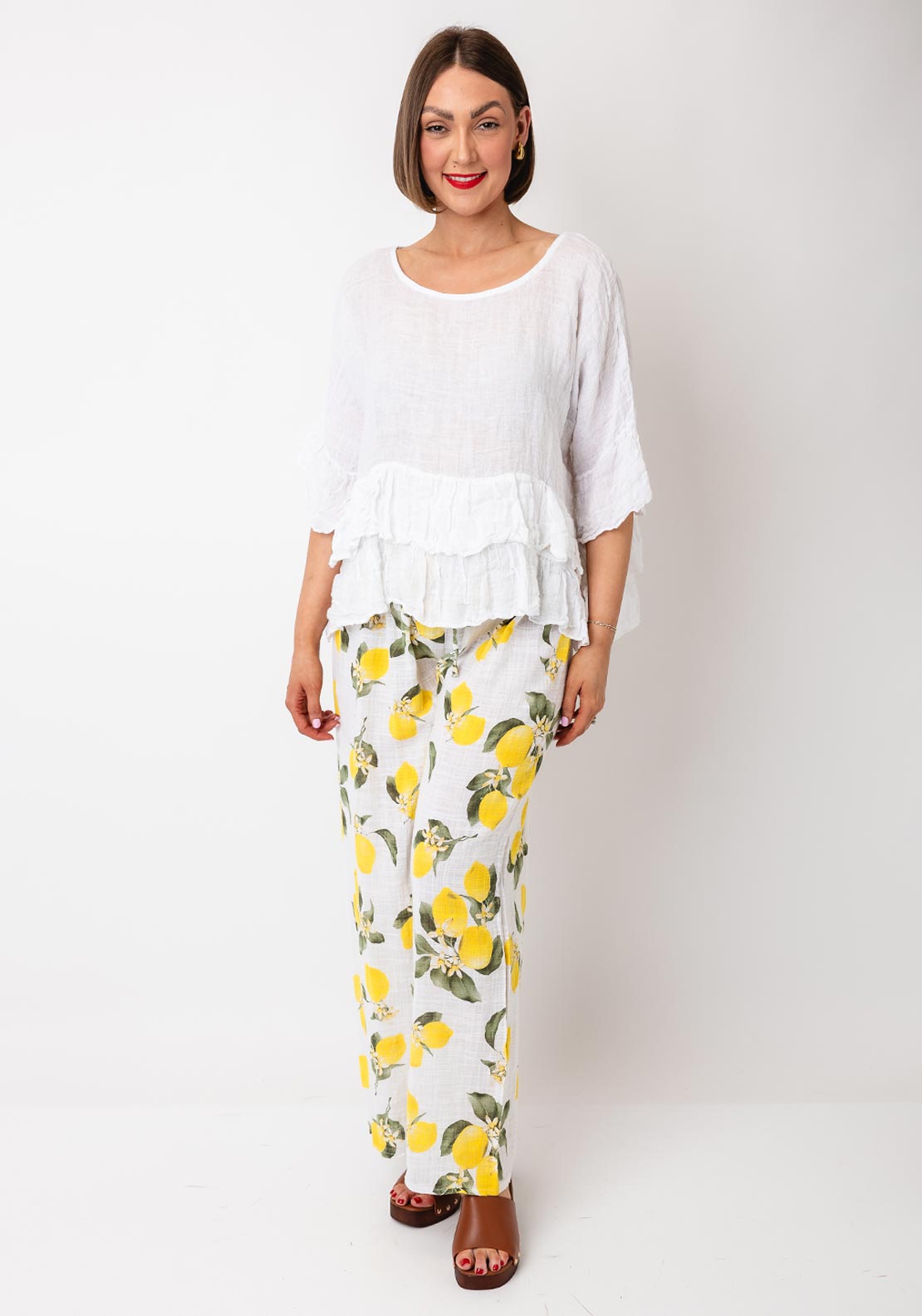 Serafina Collection One Size Ruffle Linen Blouse, White