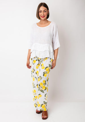 Serafina Collection One Size Ruffle Linen Blouse, White
