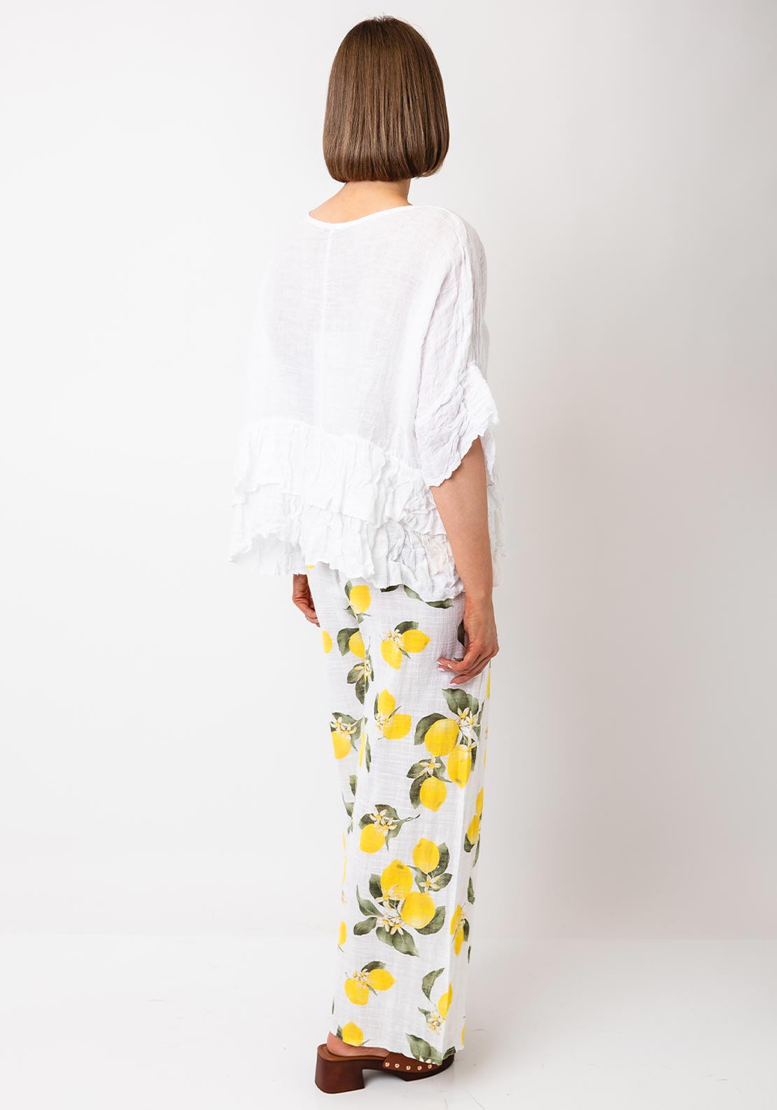 Serafina Collection One Size Ruffle Linen Blouse, White