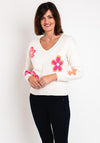 Serafina Collection One Size Flower Print Sweater, Ecru